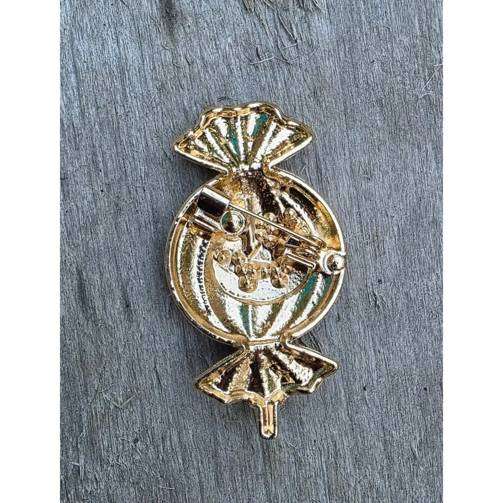 Halloween Jack-O-Lantern Candy Brooch Enamel Rhinestone Pumpkin Pendant Pin